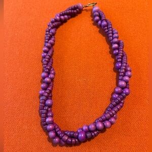 Purple Wooden Beaded Statement Necklace
